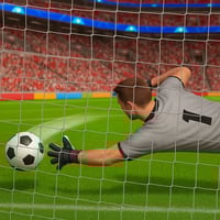 A soccer player is diving to save a penalty kick.